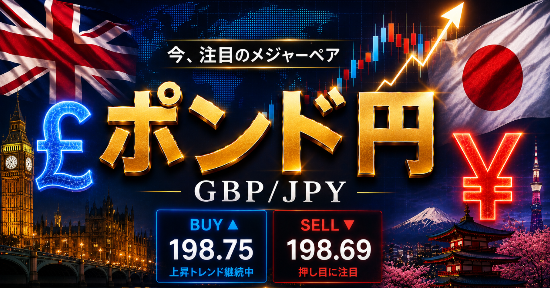 値動きの大きさから「値幅を狙いやすい通貨ペア」として人気の高いポンド円（GBP/JPY）の最新ニュースを分かりやすく解説