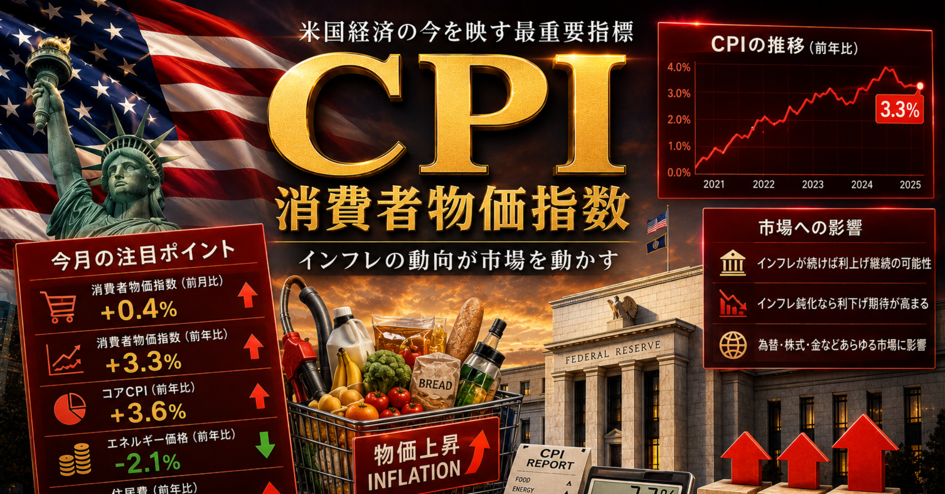 米CPIの発表結果や市場予想との比較、相場への影響を分かりやすく解説